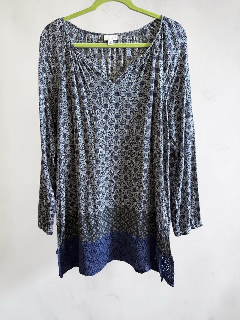 J.Jill Navy and Light Blue Floral V-Neck Tunic